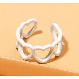 Vintage Inspired Alloy Hollow Heart Shaped Adjustable Ring White